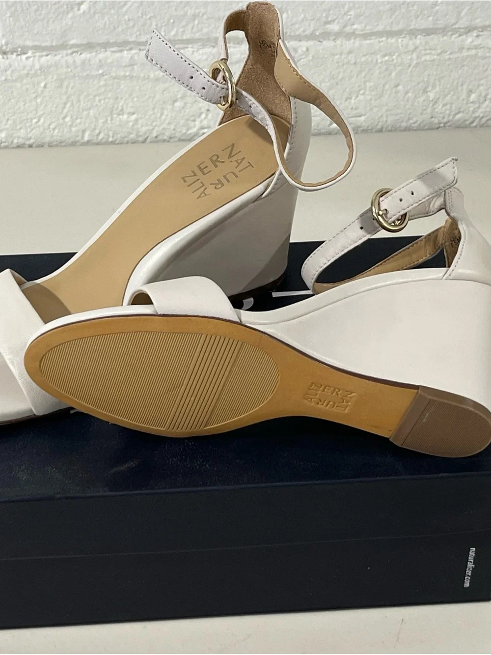 Naturalizer Cream Wedge Sandals with Ankle Strap